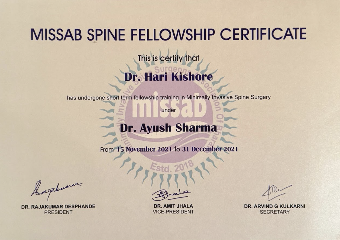 Minimally Invasive Spine Surgery Fellowship Certificate